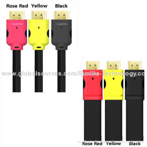 HDMI Cables, Double-color Molding Type, Flat Cable, 24K Gold-plated Connector